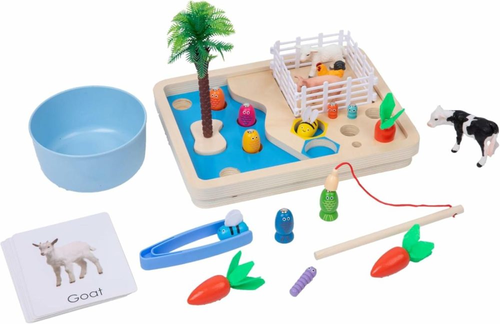 Farm Animals Toys  Fishing Game: Plastic Farm Figurine Playset Including Fence  Farm Animals  Trees  Fish Pond  Carrots And More,Magnetic Wooden Toys For Toddlers 3 Years Old  |  Baby & Toddler Toys All Toys Baby & Toddler Toys