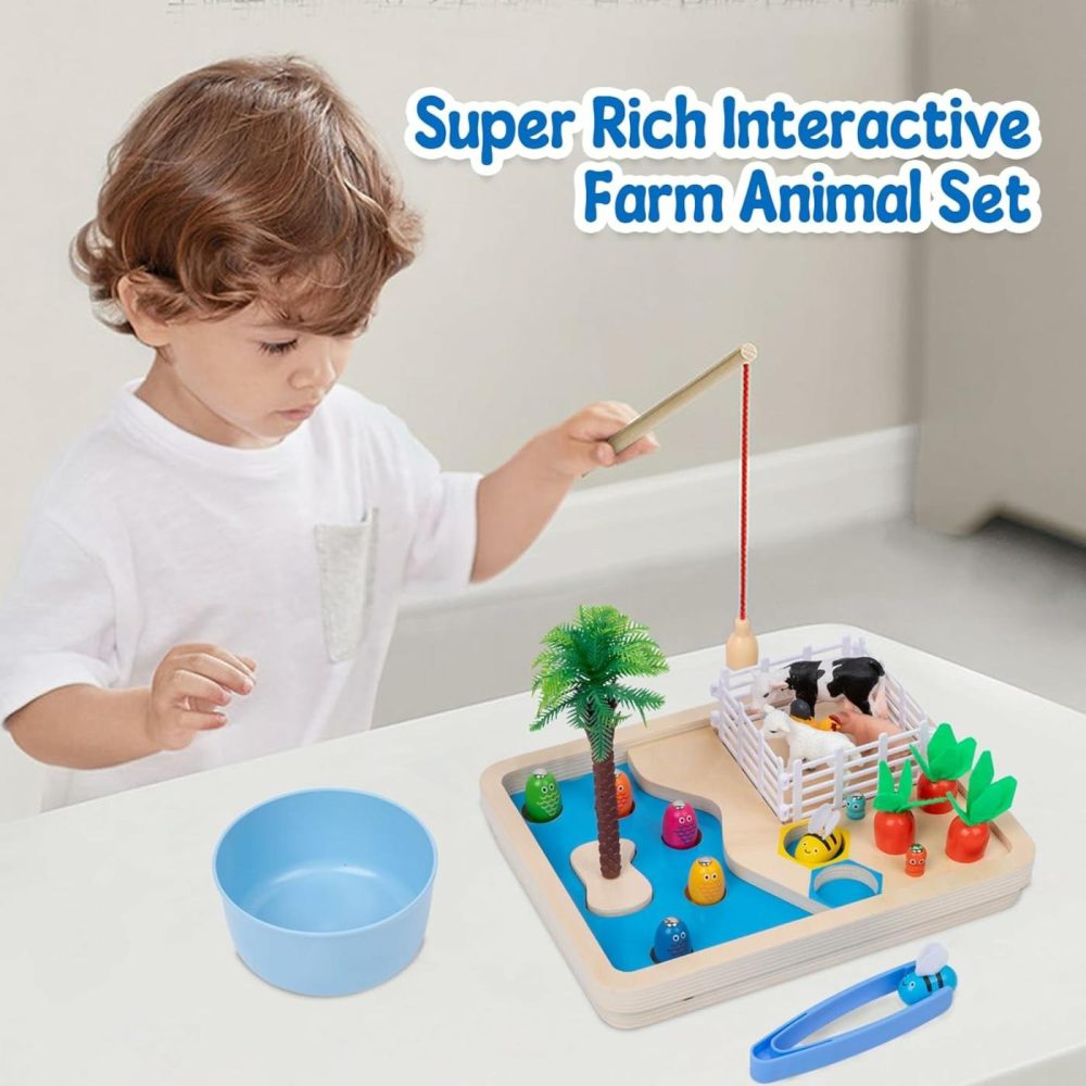 Farm Animals Toys  Fishing Game: Plastic Farm Figurine Playset Including Fence  Farm Animals  Trees  Fish Pond  Carrots And More,Magnetic Wooden Toys For Toddlers 3 Years Old  |  Baby & Toddler Toys All Toys Baby & Toddler Toys