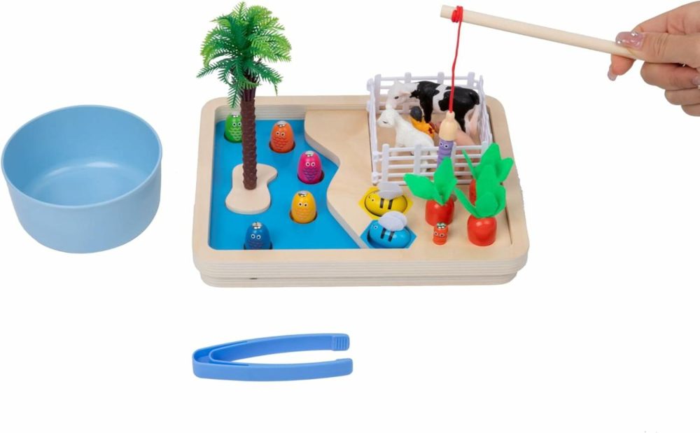 Farm Animals Toys  Fishing Game: Plastic Farm Figurine Playset Including Fence  Farm Animals  Trees  Fish Pond  Carrots And More,Magnetic Wooden Toys For Toddlers 3 Years Old  |  Baby & Toddler Toys All Toys Baby & Toddler Toys