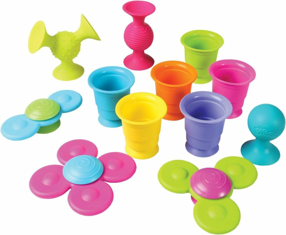 Fat Brain Suction Cup Toys Bundle – 3 Pipsquigz  3 Whirly Squigz Fidget Spinners  6 Kupz Stackable Baby Toy Cups  Bpa Free Sensory Toy Set In Zippered Storage Bag  |  Sorting & Stacking Toys All Toys Sorting & Stacking Toys