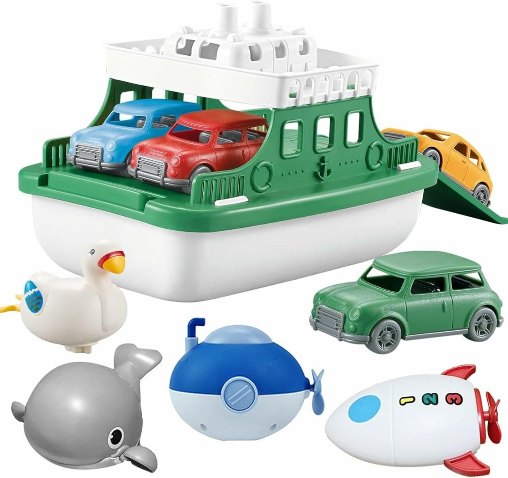 Ferry Boat With 4 Car And 4 Wind Up Bath Swimming Toys  Kids Bath Toy Floating Vehicle Whales Submarines Swans Rockets  Bathtub Bathroom Pool Beach Toy Set For Toddlers Boys Girls  |  Bath Toys All Toys Bath Toys