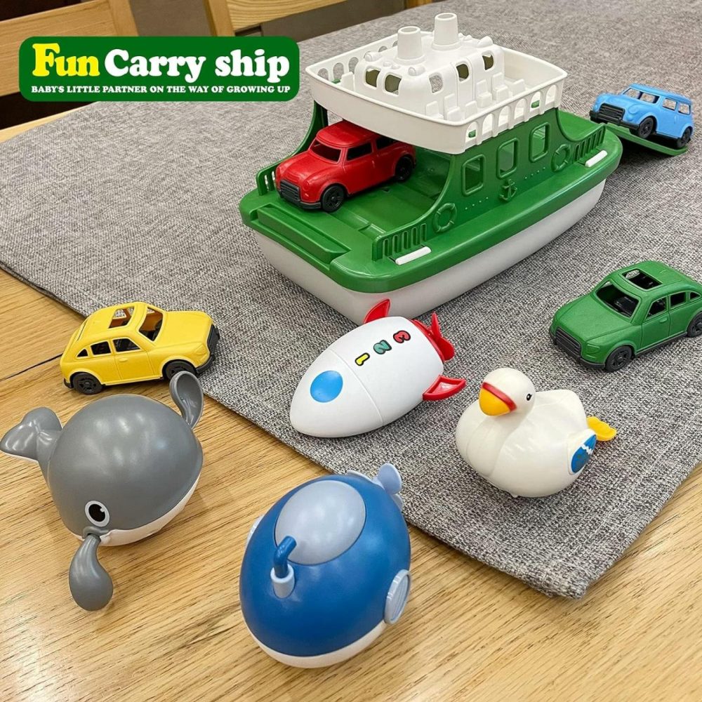 Ferry Boat With 4 Car And 4 Wind Up Bath Swimming Toys  Kids Bath Toy Floating Vehicle Whales Submarines Swans Rockets  Bathtub Bathroom Pool Beach Toy Set For Toddlers Boys Girls  |  Bath Toys All Toys Bath Toys