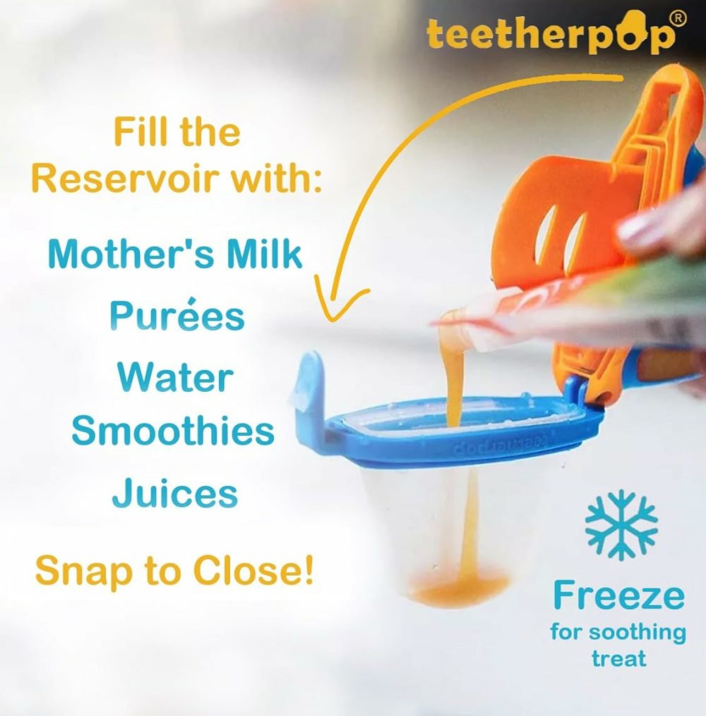 Fillable Silicone Teether For Breastmilk  Water  Purees & More  Baby Popsicle Teethers For Freezing Milk & Cooling Teething Relief (Bluelime)  |  Teethers All Toys BlueLime