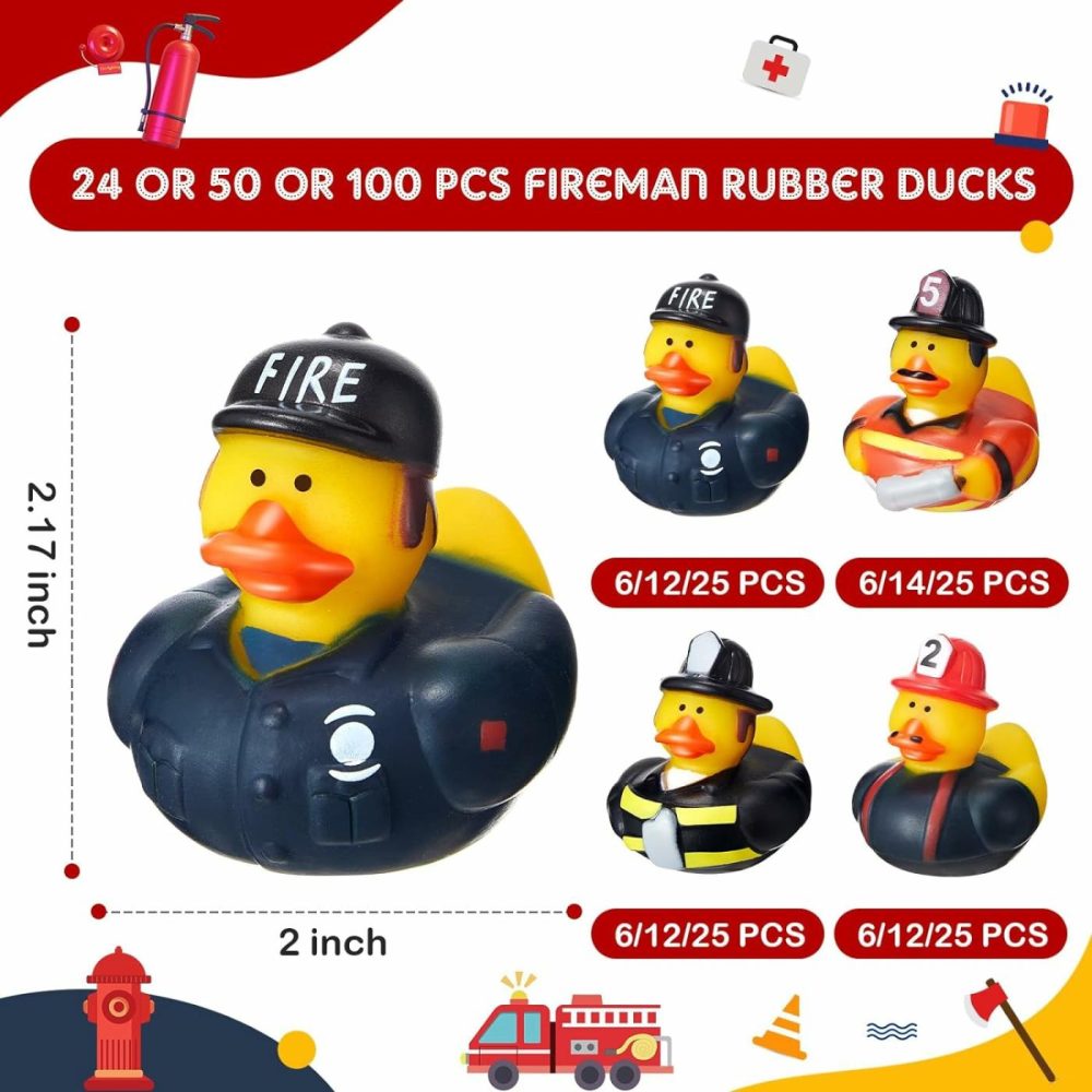 Fireman Rubber Duck 2 Inch Firefighter Hero Ducks Fire Fighter Hero Bath Toy For Firefighter Theme Birthday Party Favors Beach Pool Summer Activities  4 Styles(24 Pcs)  |  Bath Toys All Toys Bath Toys