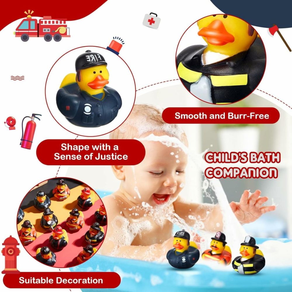 Fireman Rubber Duck 2 Inch Firefighter Hero Ducks Fire Fighter Hero Bath Toy For Firefighter Theme Birthday Party Favors Beach Pool Summer Activities  4 Styles(24 Pcs)  |  Bath Toys All Toys Bath Toys