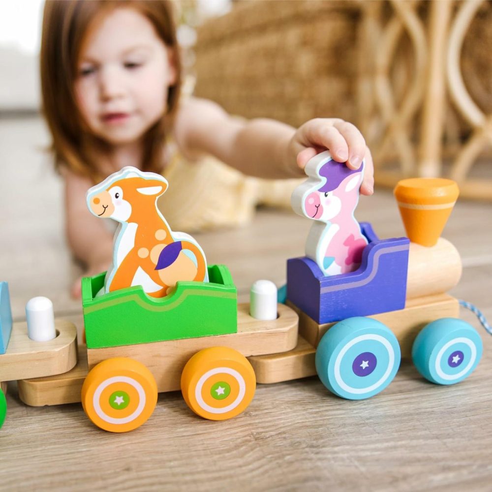 First Play Wooden Rocking Farm Animals Pull Train  |  Push & Pull Toys All Toys Push & Pull Toys