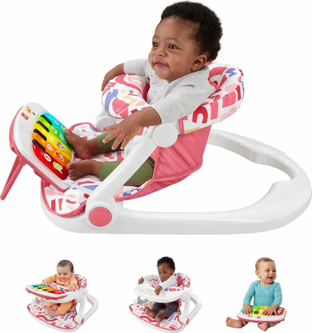 Fisher-Price Portable Baby Chair Kick & Play Deluxe Sit-Me-Up Seat With Piano Learning Toy And Snack Tray For Infants To Toddlers  Pink  |  Electronic Early Development Toys All Toys Electronic Early Development Toys