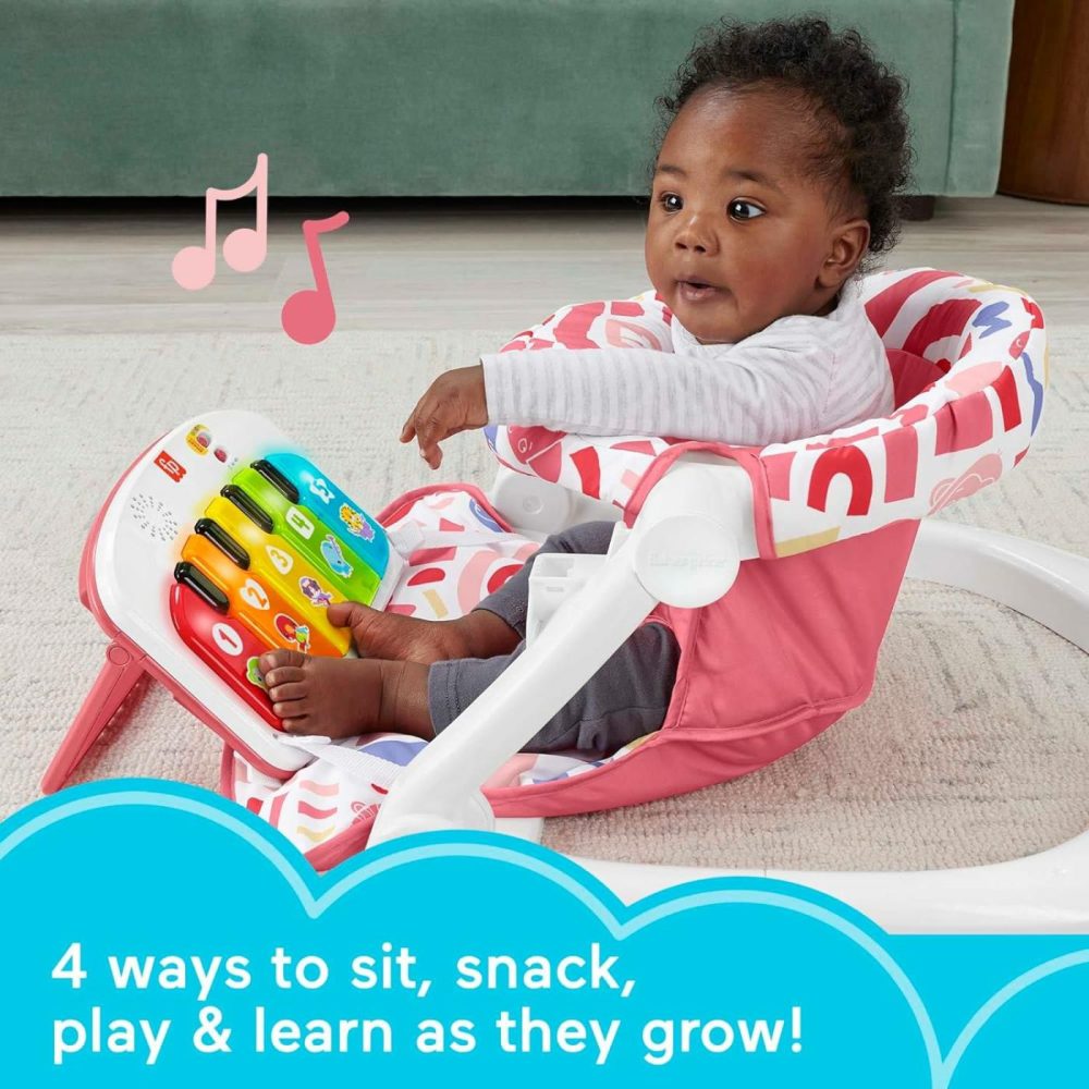 Fisher-Price Portable Baby Chair Kick & Play Deluxe Sit-Me-Up Seat With Piano Learning Toy And Snack Tray For Infants To Toddlers  Pink  |  Electronic Early Development Toys All Toys Electronic Early Development Toys