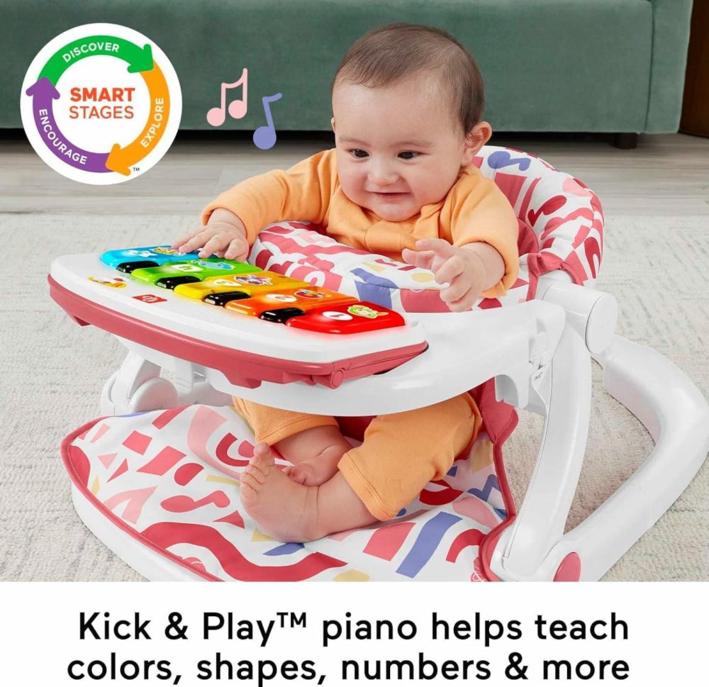 Fisher-Price Portable Baby Chair Kick & Play Deluxe Sit-Me-Up Seat With Piano Learning Toy And Snack Tray For Infants To Toddlers  Pink  |  Electronic Early Development Toys All Toys Electronic Early Development Toys