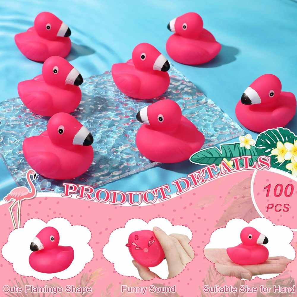 Flamingo Rubber Duckies Bulk Pink Flamingos Bath Toys Floating Squeak Flamingo Toy Seasonal Holiday Rubber Ducks For Baby Shower Party Favors  Cake Decoration  Classroom Prizes (24 Pcs)  |  Bath Toys All Toys Bath Toys