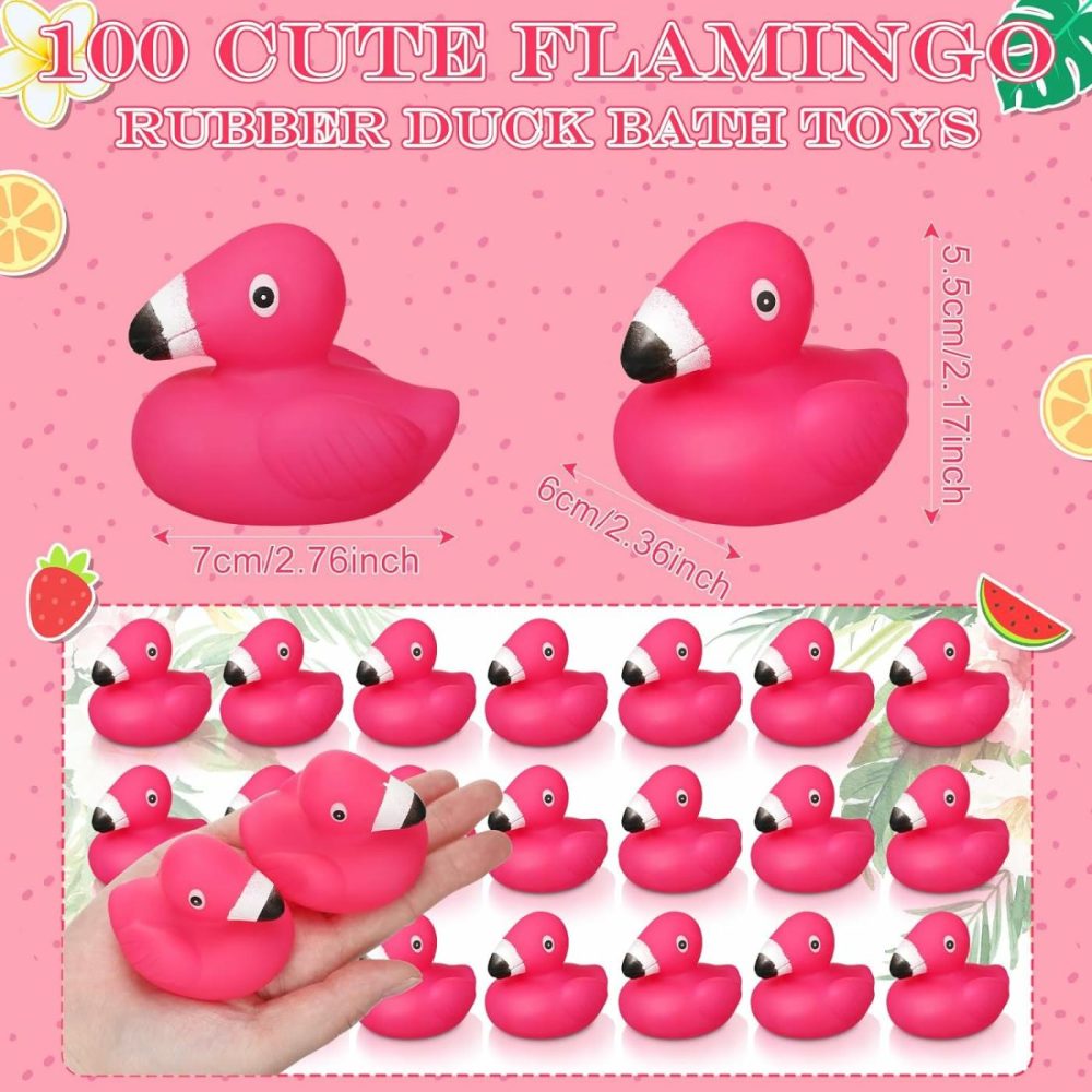 Flamingo Rubber Duckies Bulk Pink Flamingos Bath Toys Floating Squeak Flamingo Toy Seasonal Holiday Rubber Ducks For Baby Shower Party Favors  Cake Decoration  Classroom Prizes (24 Pcs)  |  Bath Toys All Toys Bath Toys