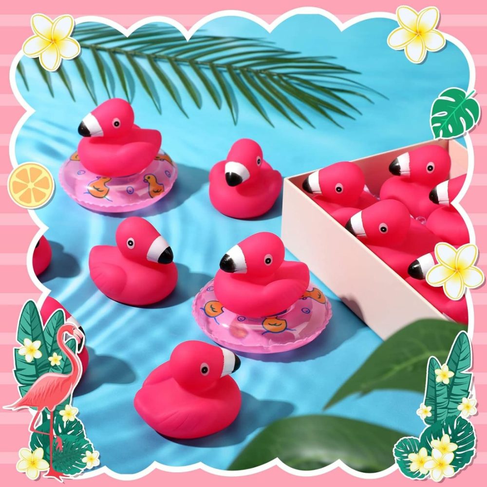 Flamingo Rubber Duckies Bulk Pink Flamingos Bath Toys Floating Squeak Flamingo Toy Seasonal Holiday Rubber Ducks For Baby Shower Party Favors  Cake Decoration  Classroom Prizes (24 Pcs)  |  Bath Toys All Toys Bath Toys