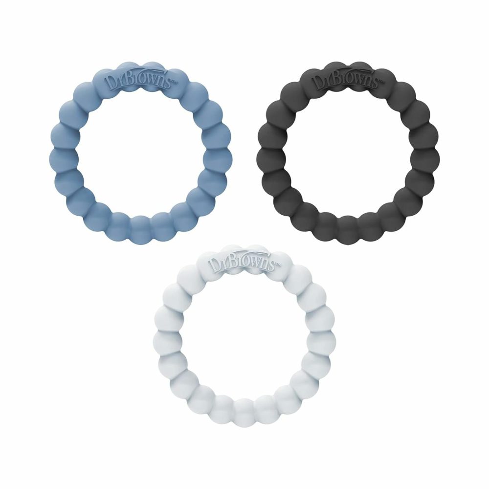 Flexees Beaded Teether Rings  100% Silicone  Soft & Easy To Hold  Encourages Self-Soothe  3 Pack  Blue  Light Blue  Black  Bpa Free  3M+  |  Teethers All Toys Blue, Light Blue, Black