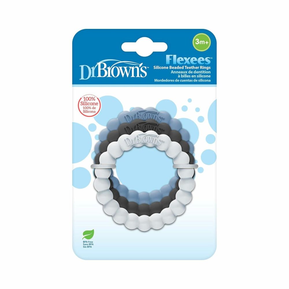 Flexees Beaded Teether Rings  100% Silicone  Soft & Easy To Hold  Encourages Self-Soothe  3 Pack  Blue  Light Blue  Black  Bpa Free  3M+  |  Teethers All Toys Blue, Light Blue, Black