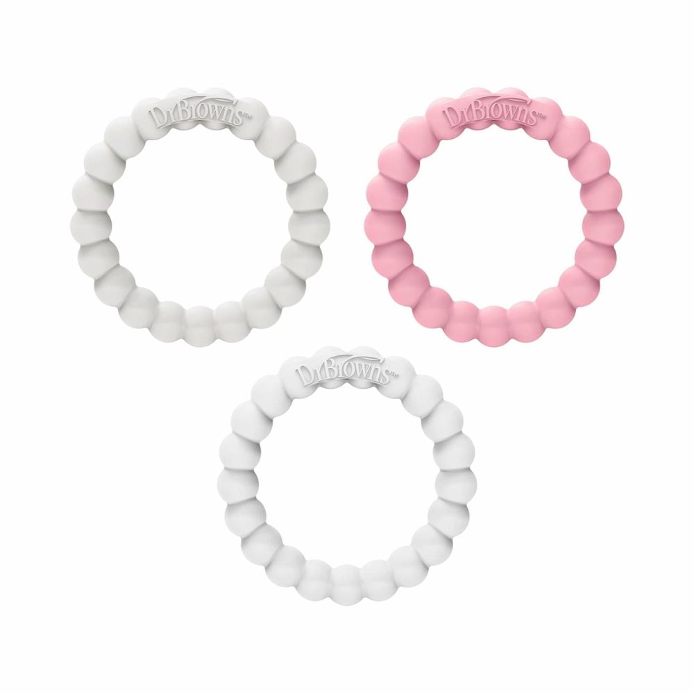 Flexees Beaded Teether Rings  100% Silicone  Soft & Easy To Hold  Encourages Self-Soothe  3 Pack  Pink  White  Gray  Bpa Free  3M+  |  Teethers All Toys Pink, White, Gray