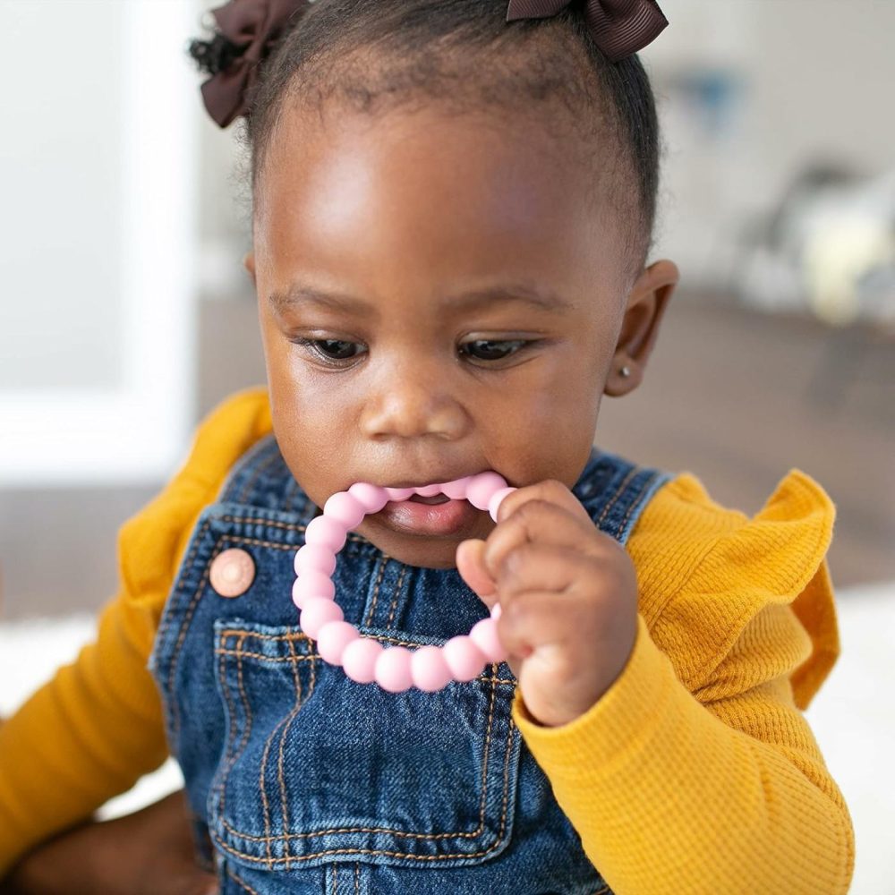 Flexees Beaded Teether Rings  100% Silicone  Soft & Easy To Hold  Encourages Self-Soothe  3 Pack  Pink  White  Gray  Bpa Free  3M+  |  Teethers All Toys Pink, White, Gray