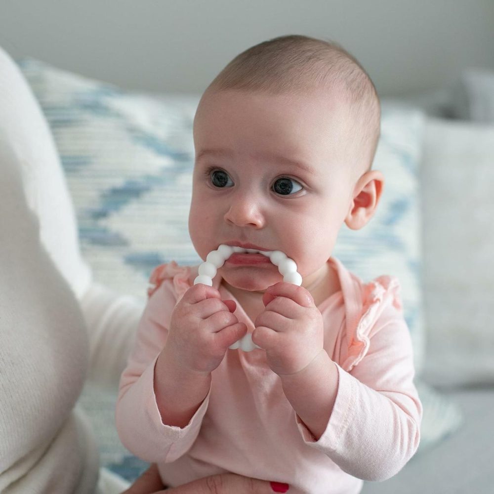 Flexees Beaded Teether Rings  100% Silicone  Soft & Easy To Hold  Encourages Self-Soothe  3 Pack  Pink  White  Gray  Bpa Free  3M+  |  Teethers All Toys Pink, White, Gray