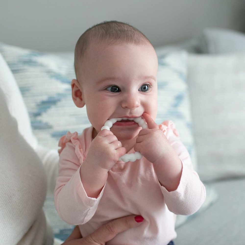 Flexees Beaded Teether Rings  100% Silicone  Soft & Easy To Hold  Encourages Self-Soothe  3 Pack  Pink  White  Gray  Bpa Free  3M+  |  Teethers All Toys Pink, White, Gray