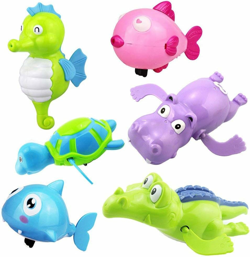 Floating Wind-Up Bath Water Toys – 6 Pcs Sea Animal Bath Toy For Kids And Toddlers – Turtle Hippo Crocodile Hippocampus Fish  Bathtub Playset Clockwor  |  Bath Toys All Toys Bath Toys