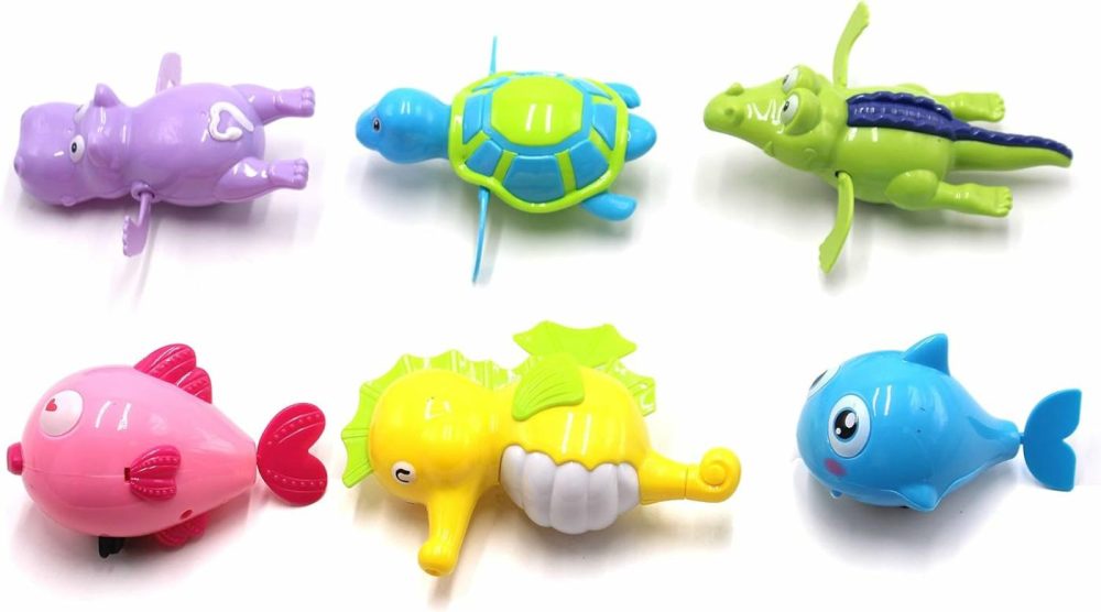 Floating Wind-Up Bath Water Toys – 6 Pcs Sea Animal Bath Toy For Kids And Toddlers – Turtle Hippo Crocodile Hippocampus Fish  Bathtub Playset Clockwor  |  Bath Toys All Toys Bath Toys