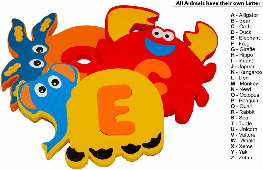 Foam Bath Toys Letters – Set Of 52 Pcs – Non-Toxic Bathtub Abc Alphabet For Kids Toddlers – Original Premium Educational Floating Animals Puzzles For Baby Boys Girls  |  Bath Toys All Toys Bath Toys