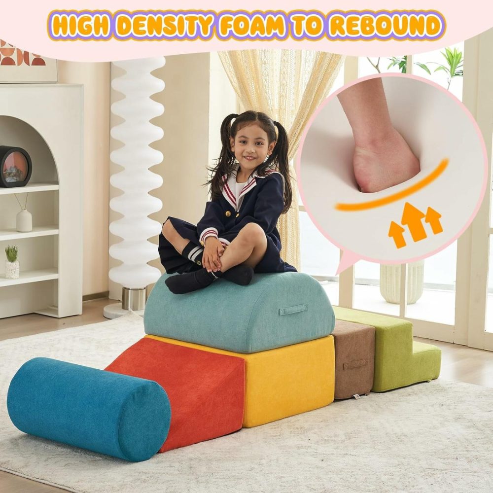 Foam Blocks 6Pcs Soft Play Equipment Luxury Miss Fabric  Toddler Climbing Toys Indoor Soft Play Climbing For Toddlers  Lightweight Climbing Blocks For Babies  Kids  Climb And Crawl Foam Playset  |  Indoor Climbers & Play Structures All Toys Indoor Climbers & Play Structures