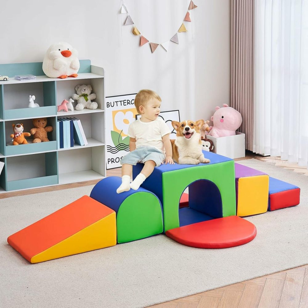 Foam Climbing Blocks For Toddlers  7/10 Pcs Climbing Toys For Toddlers 1-3 Crawl And Climb Foam Play Set With Tunnel  Baby Toddler Climbing Toys Indoor Foam Play Gym Foamnasium (7Pcs-2)  |  Indoor Climbers & Play Structures All Toys Indoor Climbers & Play Structures