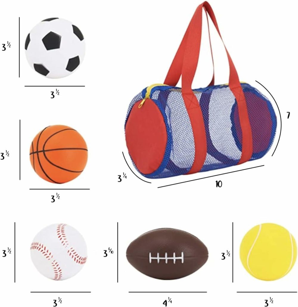 Foam Sports Toys With Bag  Set Of 5 – Includes Soccer Ball  Basketball  Football  Baseball And Tennis Ball – Suitable For Baby’s Small Hands To Grab – Balls For Kids And Toddlers Ages 1-3  |  Balls All Toys Balls