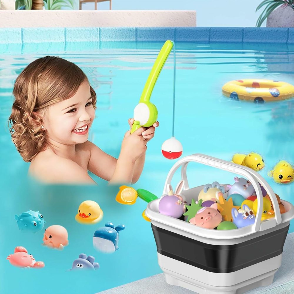 Foldable-Bath-Toy-Storage-Organizer – Bath Toy Holder With Removable Base  Quick-Drain-Drying Bathtub Toy Storage  Basket Bathroom Shower Toys Holder For Kids (Black)  |  Bath Toys All Toys Bath Toys