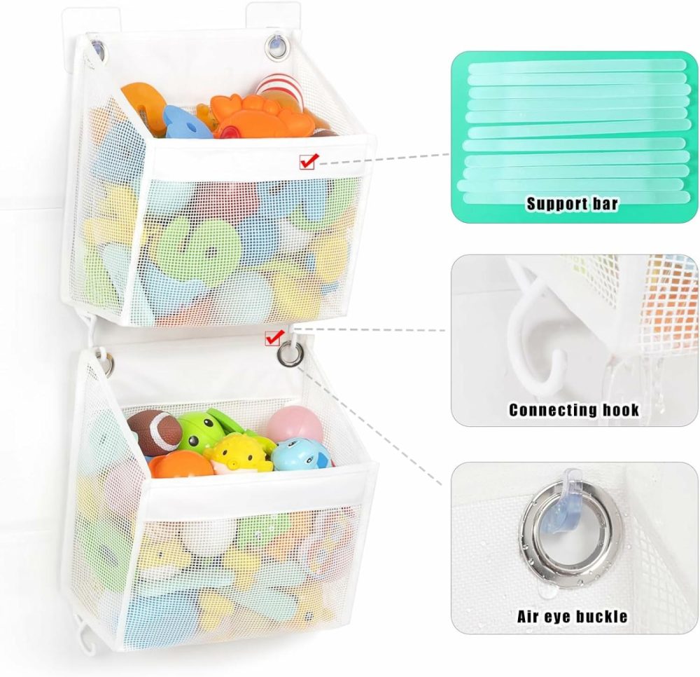 Free Combination Baby Mesh Bath Toy Organizer  2X Capacity & Large Opening Bath Toy Storage  Baby Bath Gift Bath Toy Holder  Kids Bathroom Set Tub Time Grand Prix (White)  |  Bath Toys All Toys Bath Toys