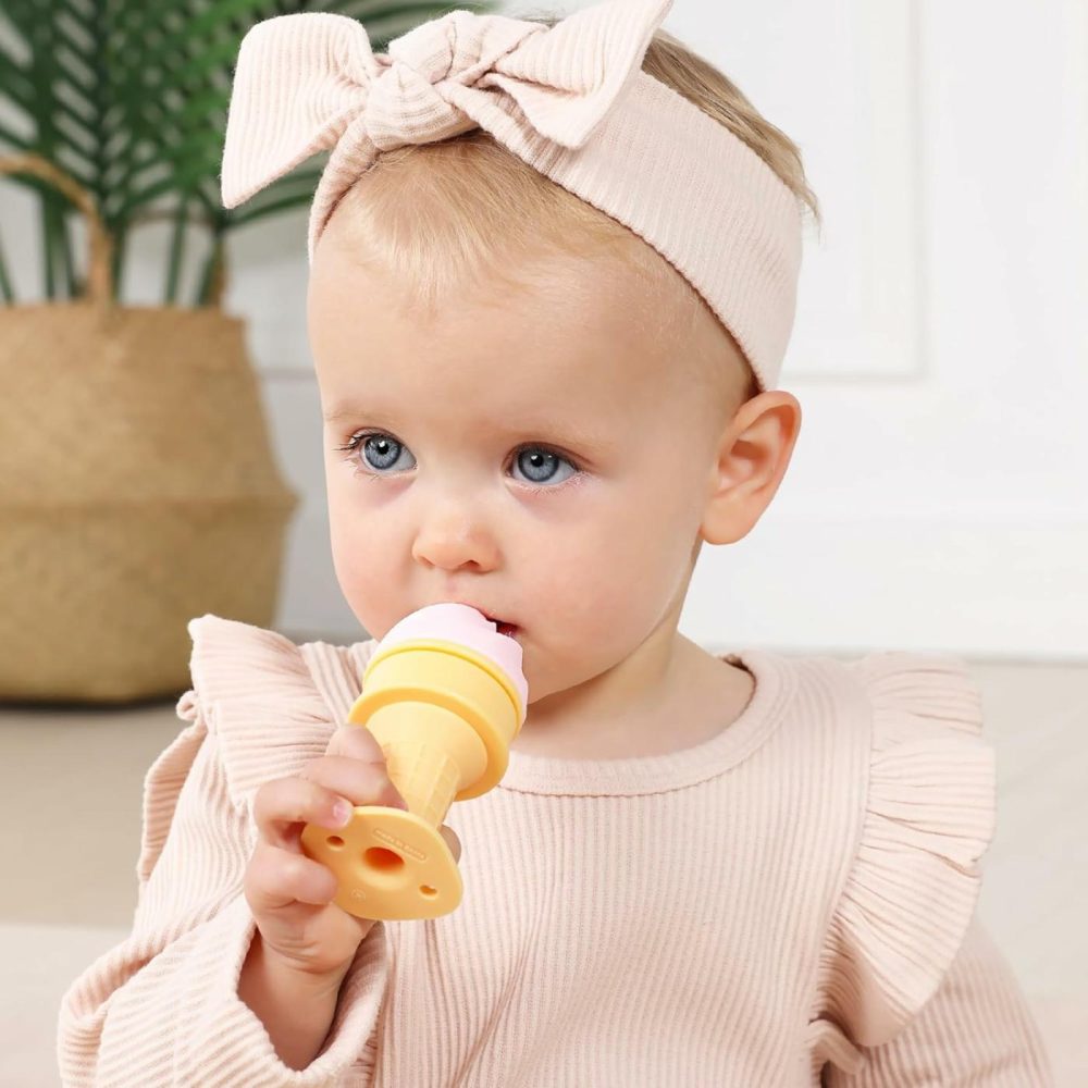 Freezer Teether For Babies 12-18Months,Freezable Ice Cream Toy For 6-12Months Babies,Cold Water Soother For 3-6Months For Teething Pian Relief,Peach Pink  |  Teethers All Toys peach pink