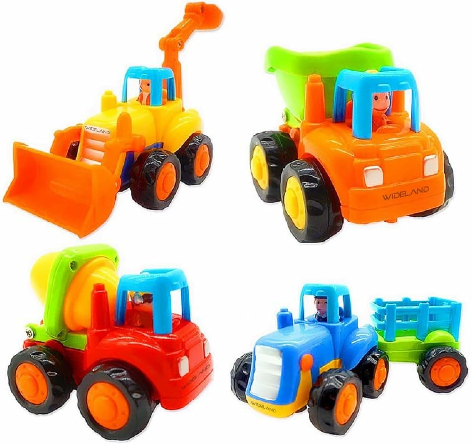 Friction Powered Cars  Push And Go Toy Trucks Construction Vehicles Toys Set For 1 2 3 Year Old Baby Toddlers Beach Dump Truck  Cement Mixer  Bulldozer  Tractor  Early Educational Toys  A Set Of 4  |  Push & Pull Toys All Toys Push & Pull Toys