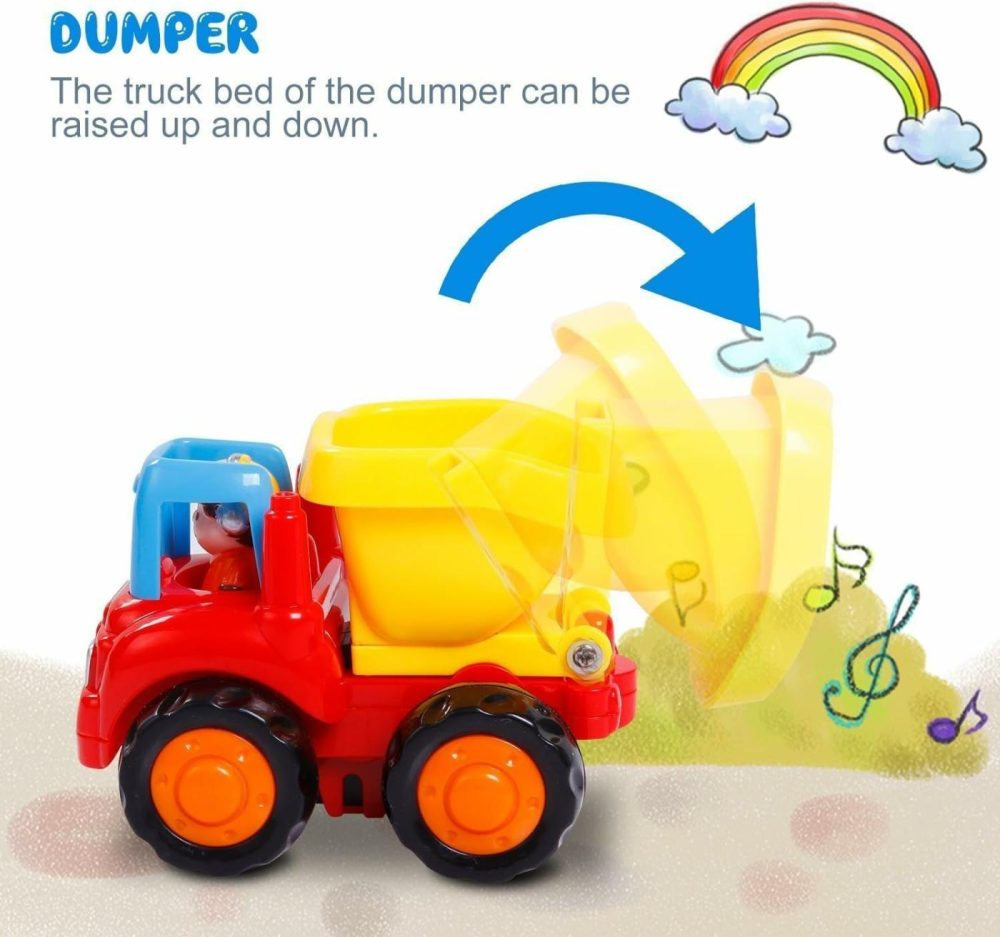 Friction Powered Cars  Push And Go Toy Trucks Construction Vehicles Toys Set For 1 2 3 Year Old Baby Toddlers Beach Dump Truck  Cement Mixer  Bulldozer  Tractor  Early Educational Toys  A Set Of 4  |  Push & Pull Toys All Toys Push & Pull Toys