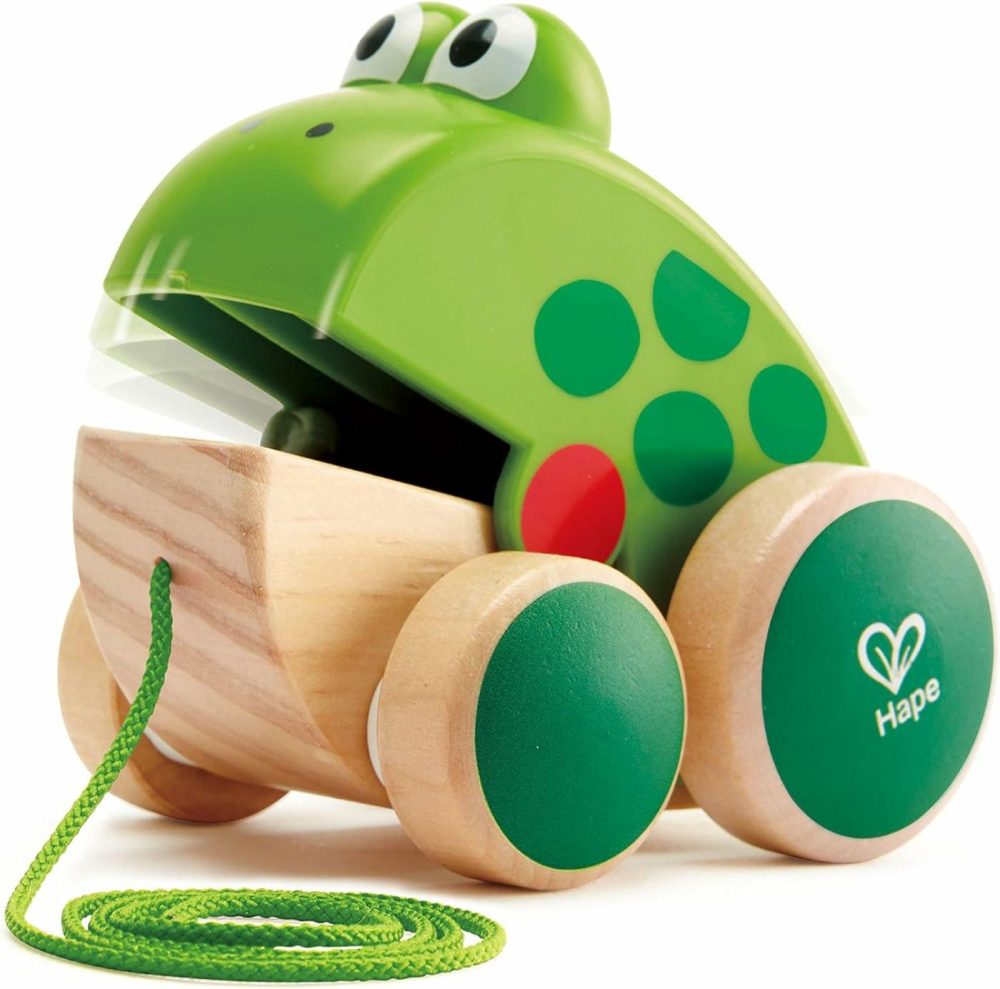 Frog Pull-Along | Wooden Frog Fly Eating Pull Toddler Toy  4.6 X 3.3 X 3.8 Inches  Green  |  Push & Pull Toys All Toys Push & Pull Toys