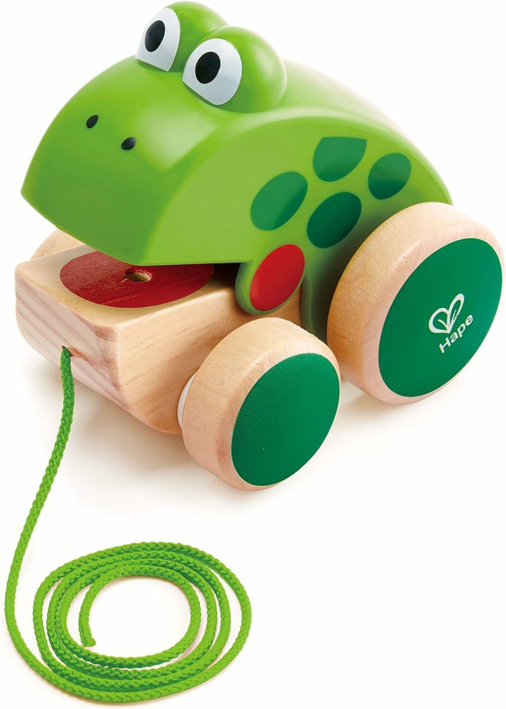 Frog Pull-Along | Wooden Frog Fly Eating Pull Toddler Toy  4.6 X 3.3 X 3.8 Inches  Green  |  Push & Pull Toys All Toys Push & Pull Toys