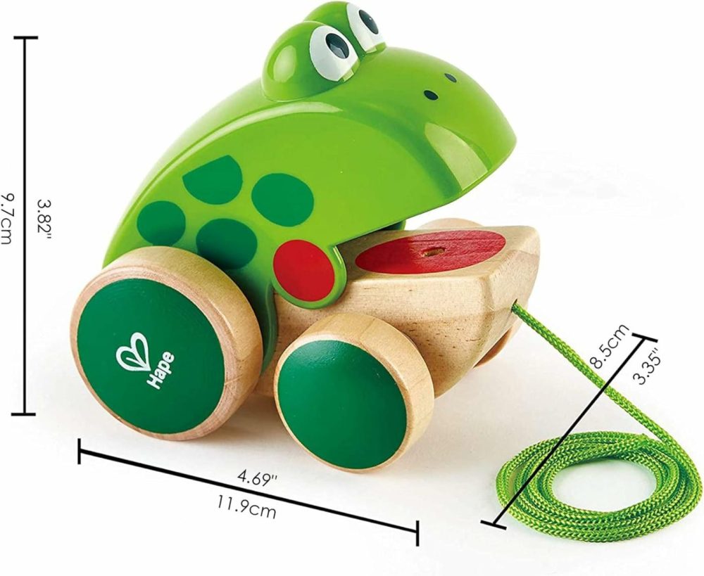 Frog Pull-Along | Wooden Frog Fly Eating Pull Toddler Toy  4.6 X 3.3 X 3.8 Inches  Green  |  Push & Pull Toys All Toys Push & Pull Toys