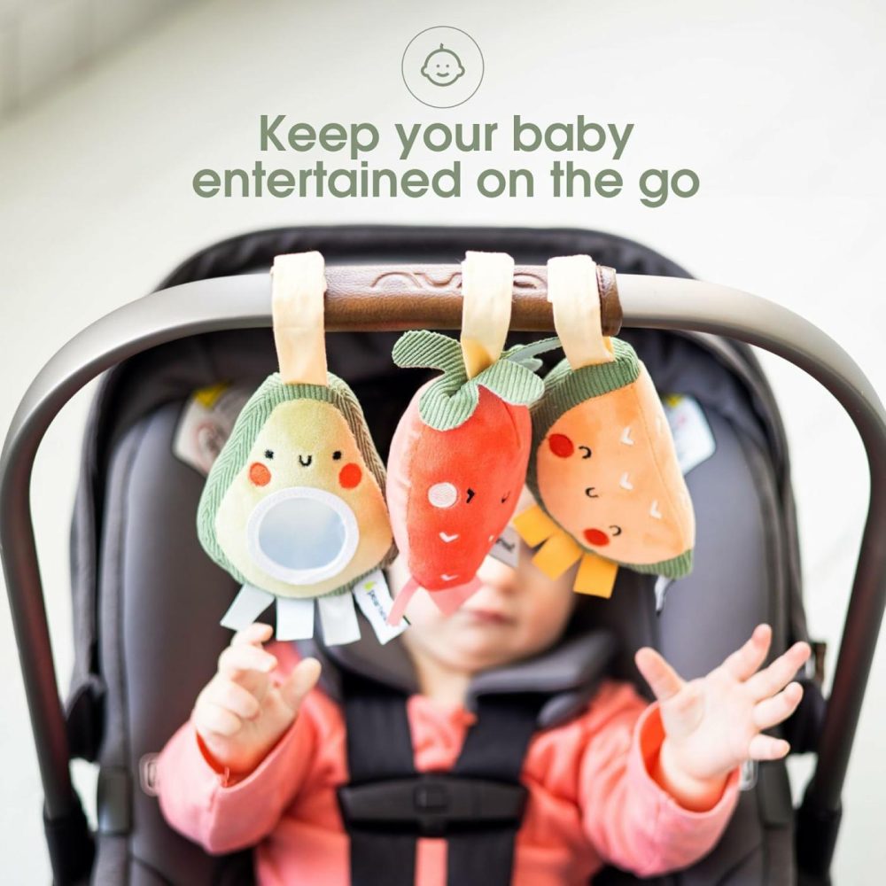 Fruit Stroller Toys  Plush Interactive Toy Set For Baby Car Seat With Hanging Mirror  Gender-Neutral Travel Accessories  Strawberry Avocado Watermelon  Set Of 3  |  Car Seat & Stroller Toys All Toys Car Seat & Stroller Toys