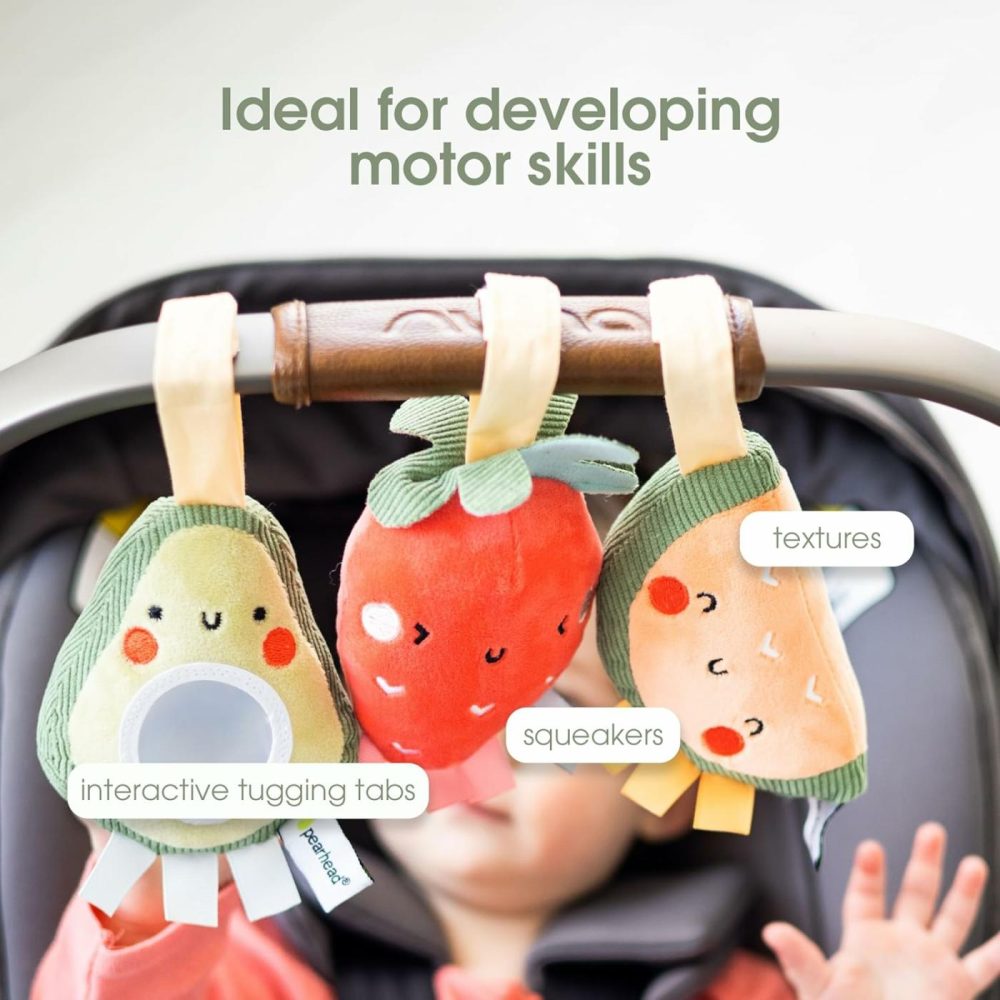 Fruit Stroller Toys  Plush Interactive Toy Set For Baby Car Seat With Hanging Mirror  Gender-Neutral Travel Accessories  Strawberry Avocado Watermelon  Set Of 3  |  Car Seat & Stroller Toys All Toys Car Seat & Stroller Toys