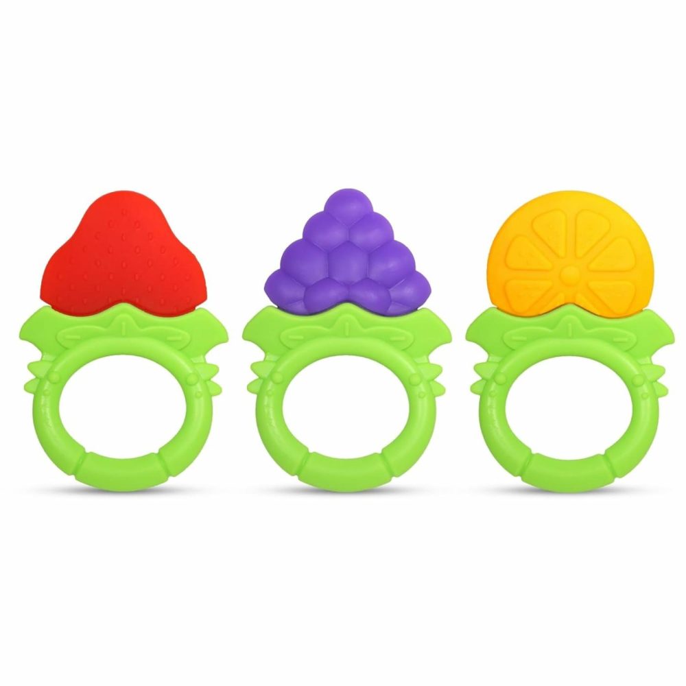 Fruitique Infant & Baby Massager & Teether Toy 3-Pack  Fruit-Shaped Multi-Texture Teethers Soothe Sore Gums  Non-Toxic Bpa-Free Food-Grade Silicone  Hands-Free & Easy To Hold  3M+  |  Teethers All Toys Orange