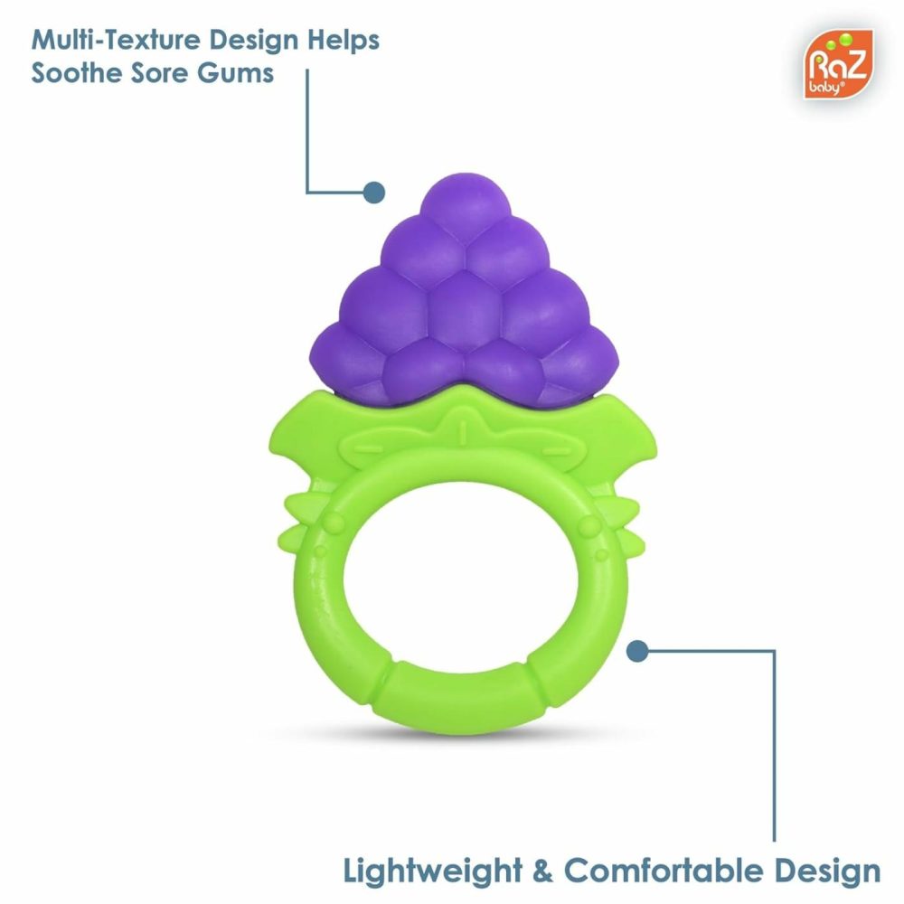 Fruitique Infant & Baby Massager & Teether Toy 3-Pack  Fruit-Shaped Multi-Texture Teethers Soothe Sore Gums  Non-Toxic Bpa-Free Food-Grade Silicone  Hands-Free & Easy To Hold  3M+  |  Teethers All Toys Orange