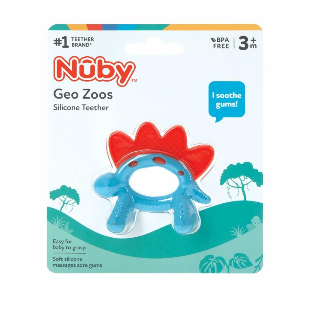 Geo Zoos Massaging Teether – Baby Teething Toy – Soft Bpa-Free Easy Grip – 3+ Months – Dino  |  Teethers All Toys Blue/Red