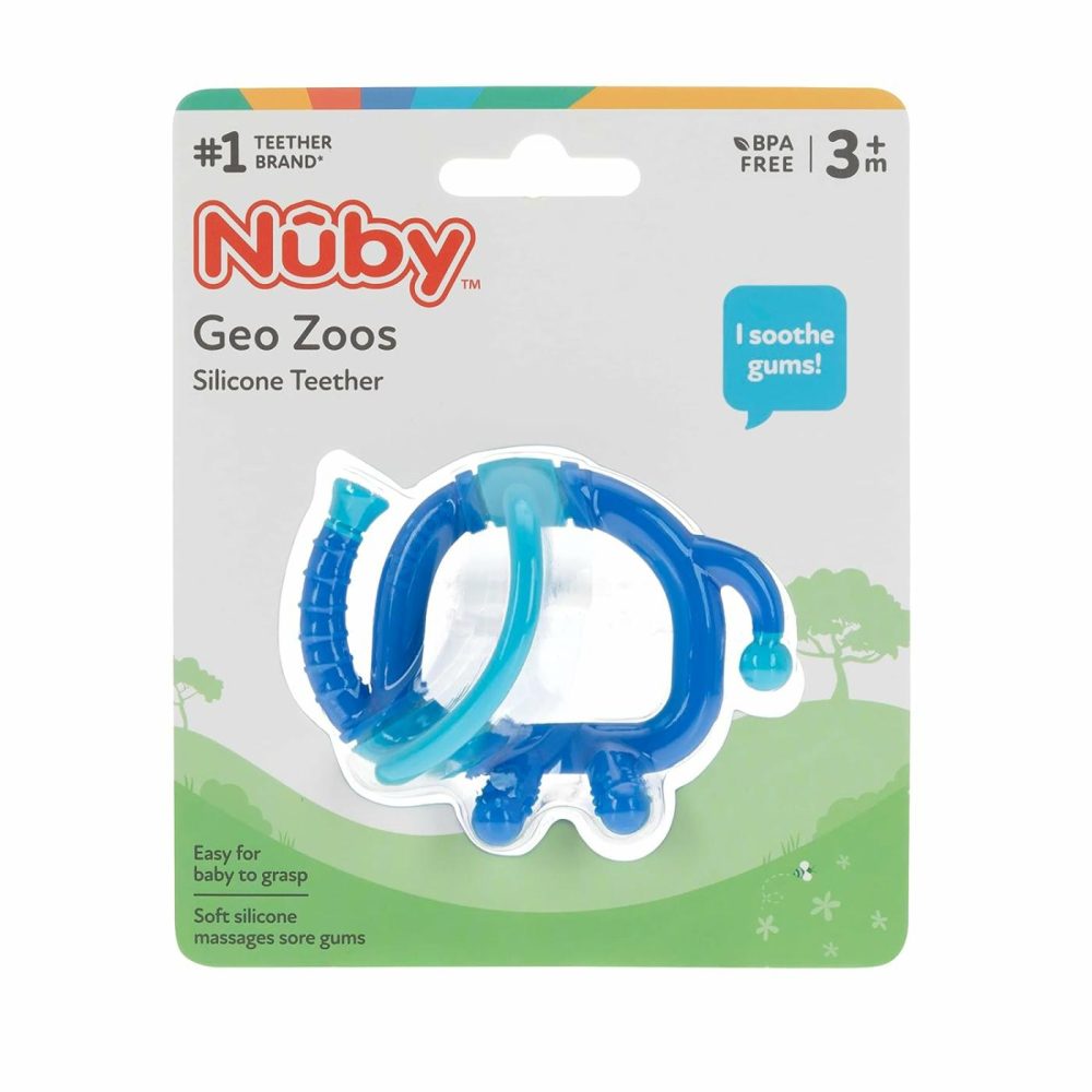 Geo Zoos Massaging Teether – Baby Teething Toy – Soft Bpa-Free Easy Grip – 3+ Months – Elephant  |  Teethers All Toys Blue