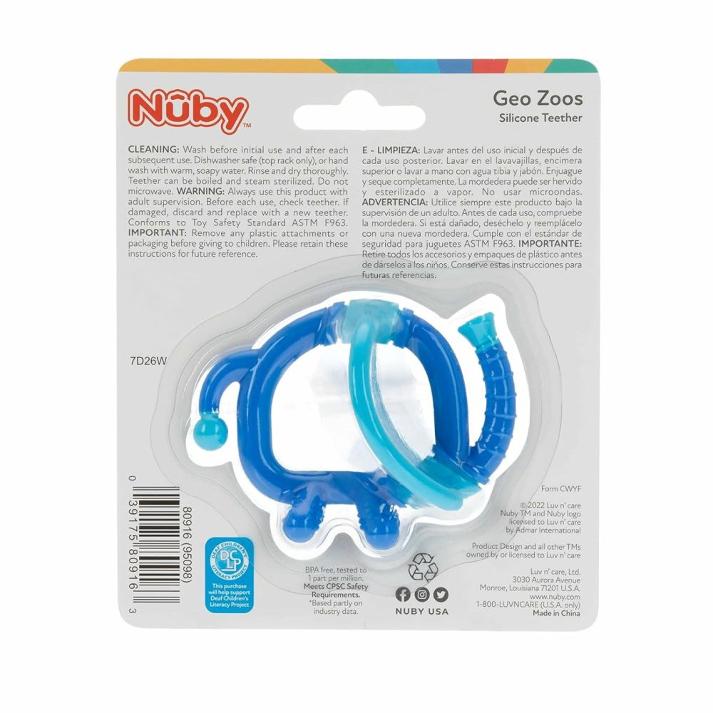 Geo Zoos Massaging Teether – Baby Teething Toy – Soft Bpa-Free Easy Grip – 3+ Months – Elephant  |  Teethers All Toys Blue