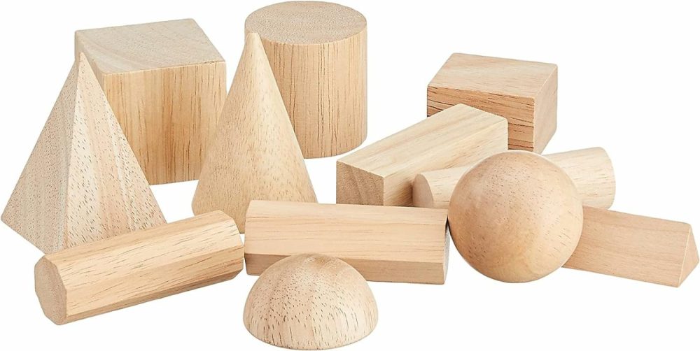 Geometric Solids  Wooden Shapes  Set Of 12 Geometric Shapes  Ages 6+  Multi-Color  |  Sorting & Stacking Toys All Toys Sorting & Stacking Toys