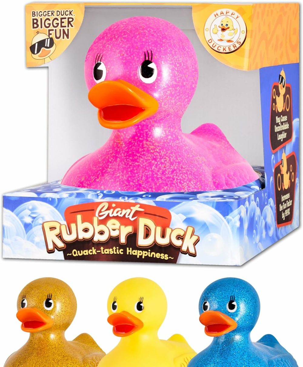 Giant Rubber Duck – 10.5″ Inches – Our Large Rubber Duck Provides Big Rubber Ducky Fun In A Cute Custom Giftable Box – Traditional Yellow Rubber Duck And Glitter Rubber Ducks Available – Pink  |  Bath Toys All Toys Bath Toys