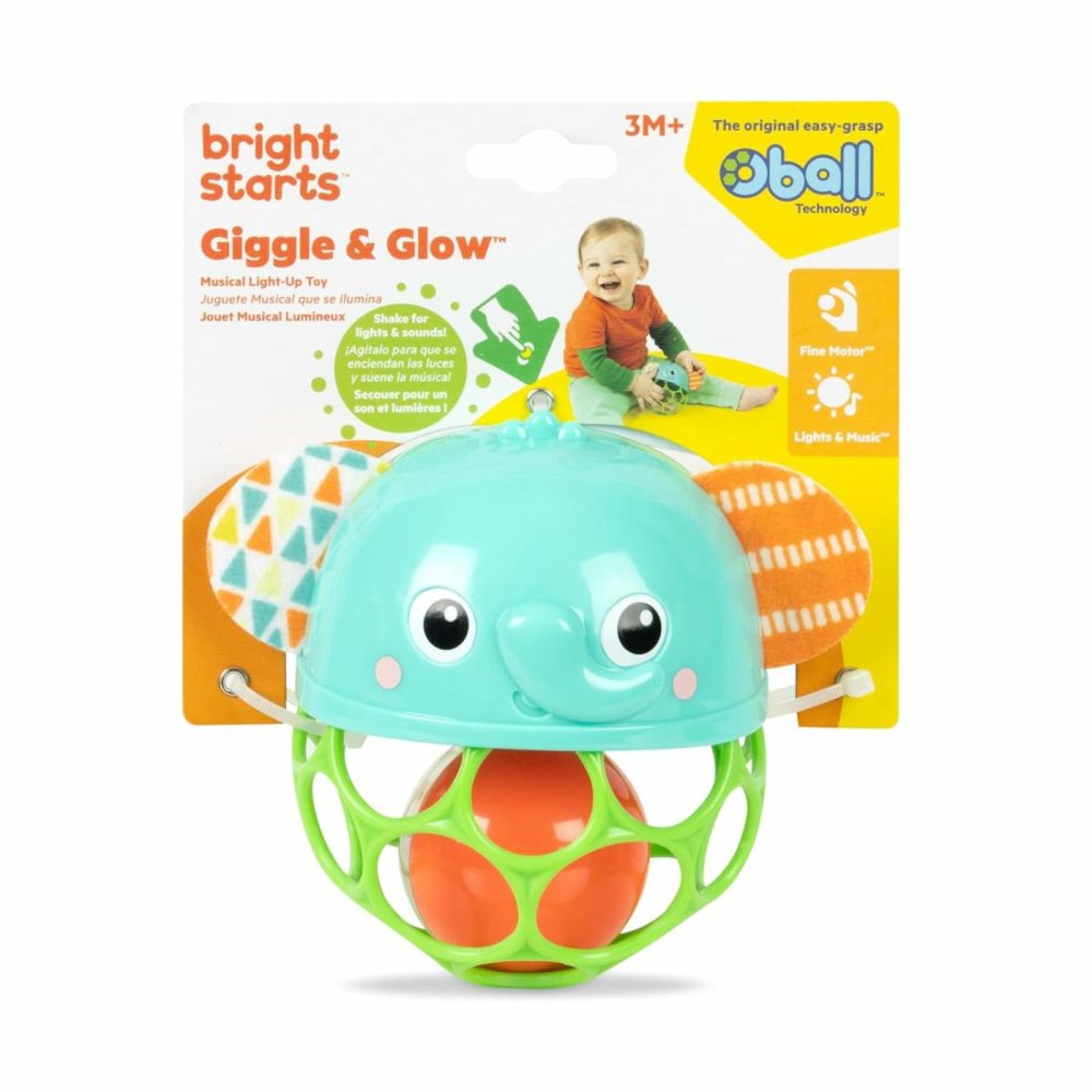 Giggle & Glow Musical Light-Up Rattle Easy-Grasp Oball Elephant Toy  Newborn+  Unisex  |  Rattles & Plush Rings All Toys Green Elephant