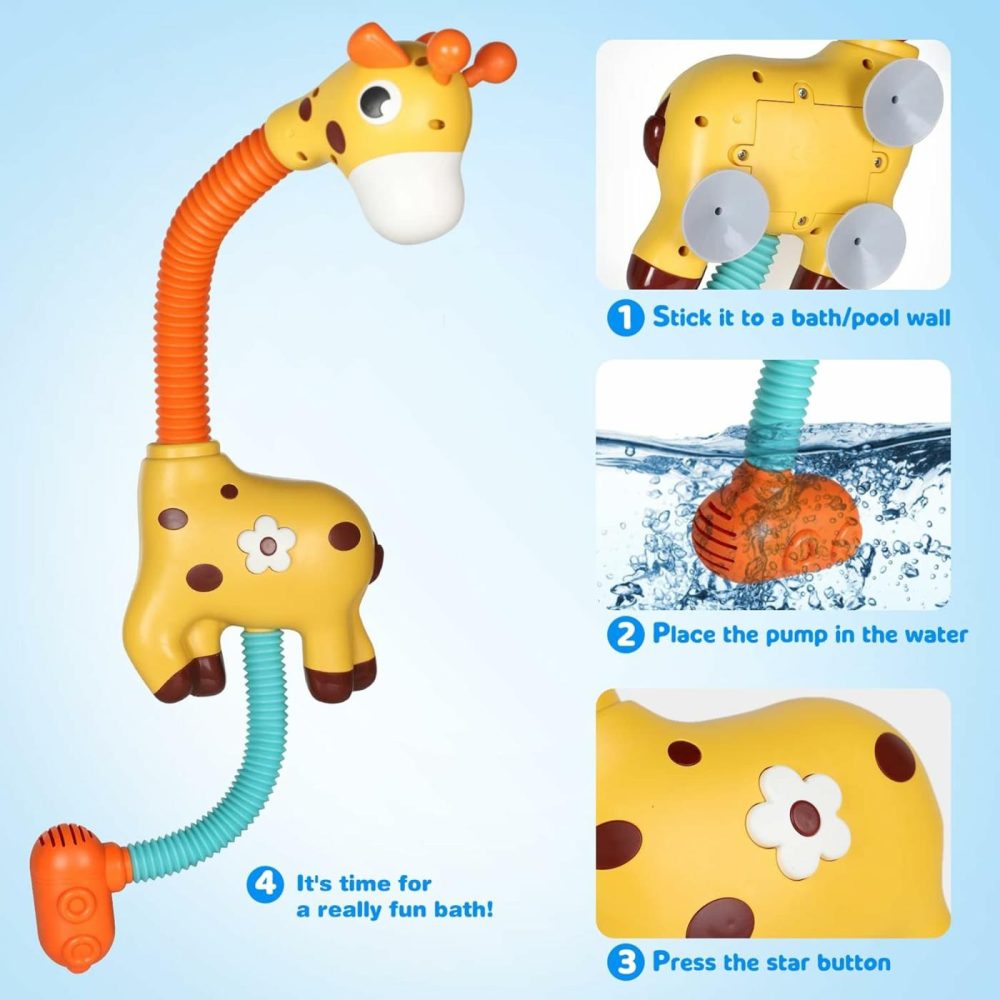 Giraffe Baby Bath Toys  Automatic Sprinkler Suction Bath Toy For Toddlers  Bathtub Toys Water Toys For Kids 3-8  Yellow  |  Bath Toys All Toys Bath Toys