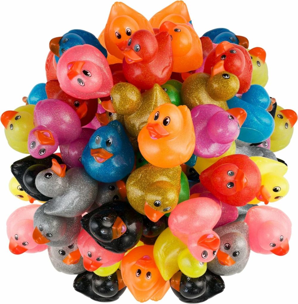 Glitter Rubber Ducks In Bulk – (Pack Of 50) Assorted 2-Inch Duck Toys For Baby Shower Rubber Duckies  Rubber Bath Toy  Birthday Party Favors  |  Bath Toys All Toys Bath Toys