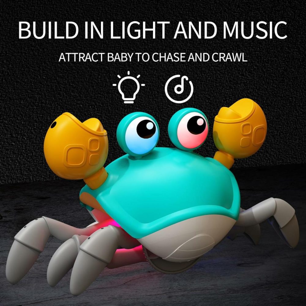 Green Crawling Crab Toys With Light Up  Interactive Musical Toy With Automatically Avoid Obstacles  Usb Rechargeable  Fun Moving Toy For Babies  Toddlers And Kids  |  Musical Toys All Toys