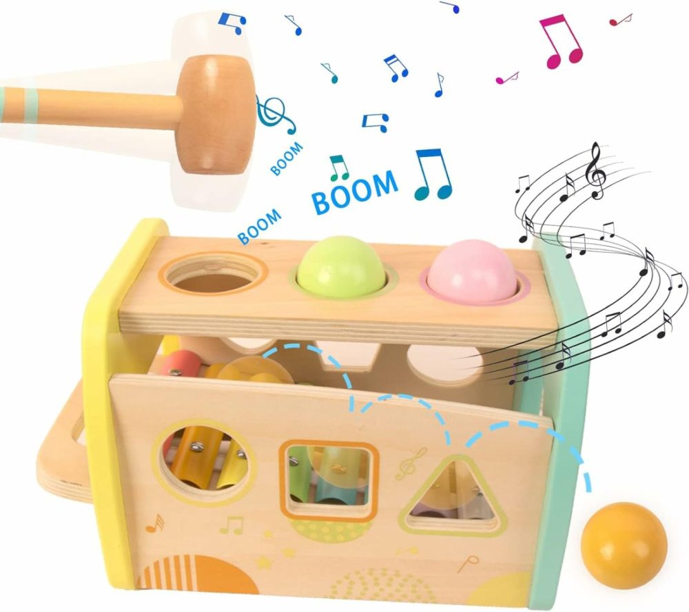 Hammering Pounding Toys Wooden Educational Toy Xylophone Shape Sorter  Birthday Gift For 1 2 3 Years Boys Girls Baby Toddler Kids Developmental Montessori Learning Toy (Yellow)  |  Hammering & Pounding Toys All Toys Hammering & Pounding Toys